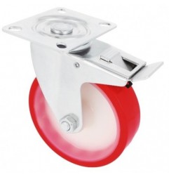 AMIG 23044  
 Rueda con pletina y freno 2540  
 Ø125 mm  
 Poliuretano  
 Rojo