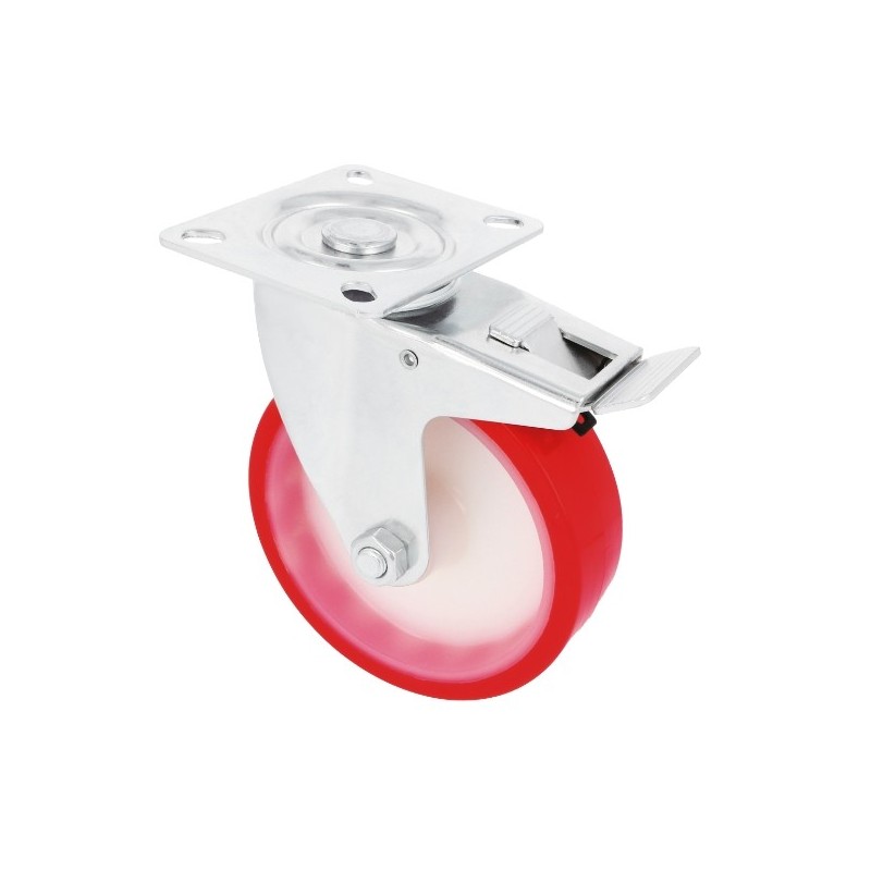 AMIG 23044  
 Rueda con pletina y freno 2540  
 Ø125 mm  
 Poliuretano  
 Rojo