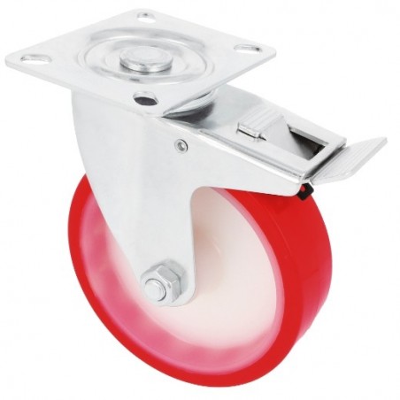 AMIG 23044  
 Rueda con pletina y freno 2540  
 Ø125 mm  
 Poliuretano  
 Rojo