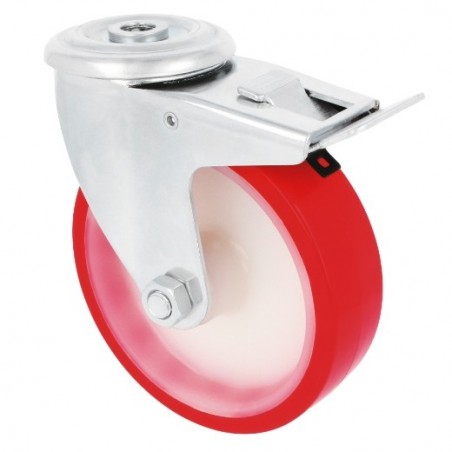AMIG 23046  
 Rueda con agujero y freno 2541  
 Ø125 mm  
 Poliuretano  
 Rojo