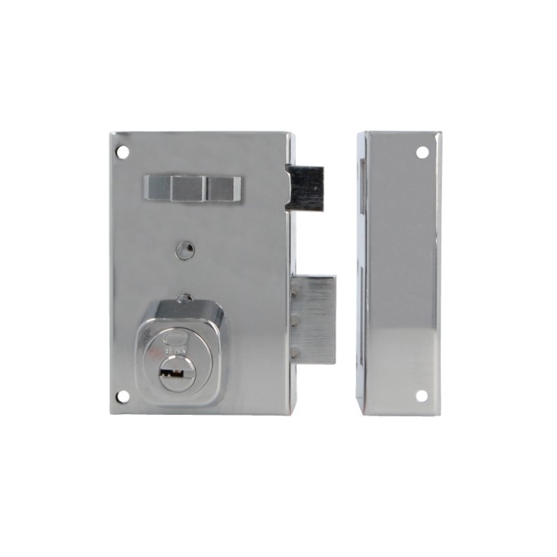 AMIG 23128  
 Cerradura sobreponer 75  
 72 x 112 mm  
 Acero  
 Cromado brillo - Derecha