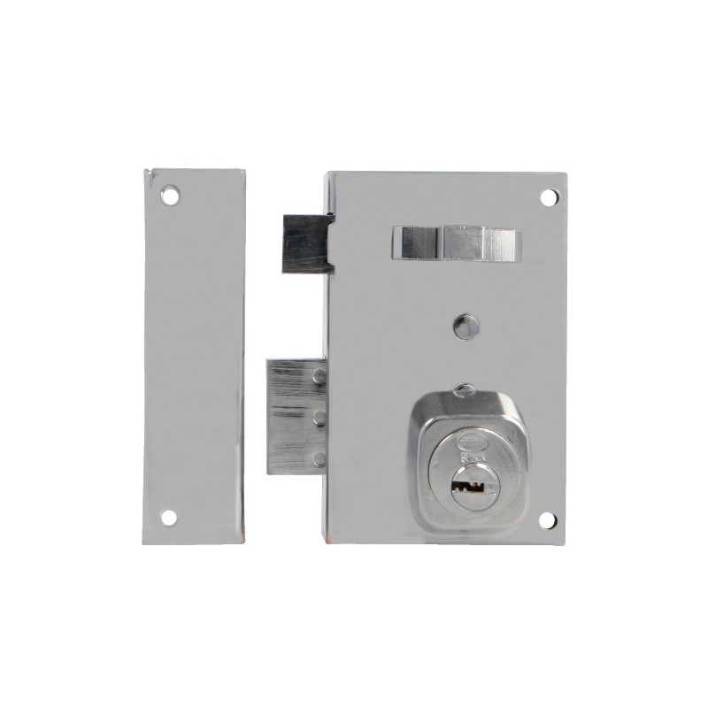 AMIG 23129  
 Cerradura sobreponer 75  
 72 x 112 mm  
 Acero  
 Cromado brillo - Izquierda