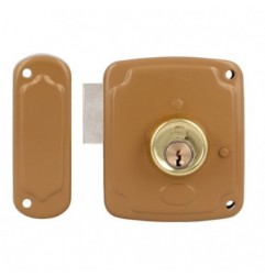 AMIG 23310  
 Cerradura sobreponer 72PU  
 80 x 95 mm  
 Acero  
 Esmaltado oro - Izquierda