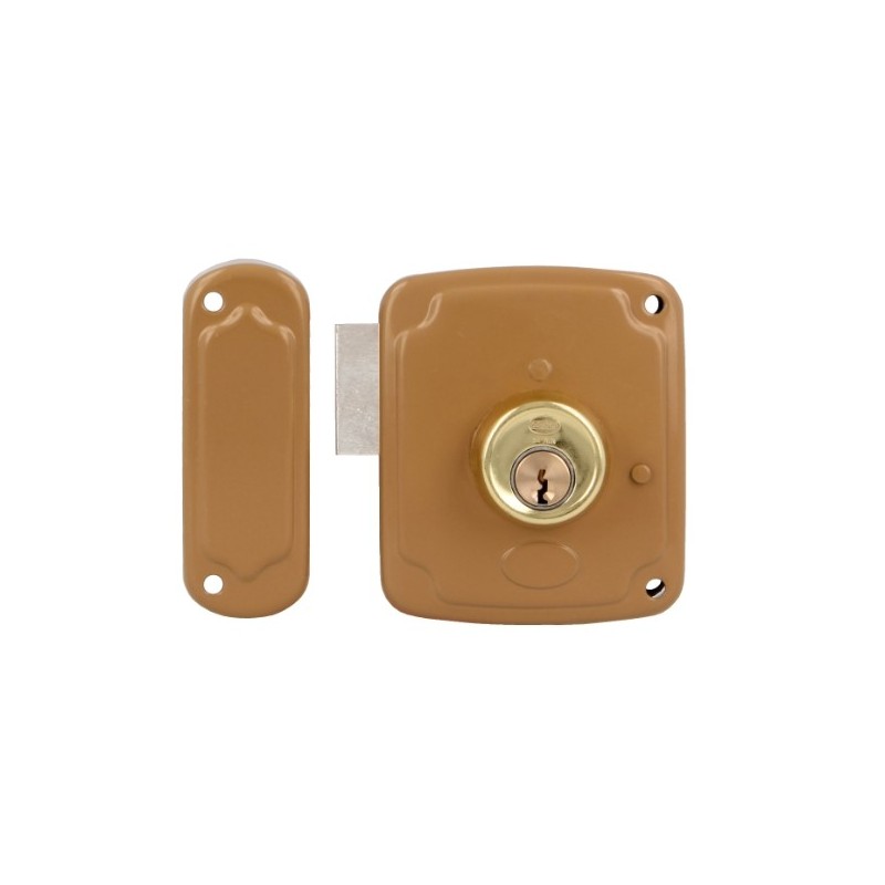 AMIG 23310  
 Cerradura sobreponer 72PU  
 80 x 95 mm  
 Acero  
 Esmaltado oro - Izquierda