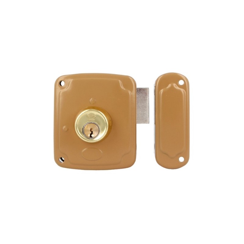 AMIG 23314  
 Cerradura sobreponer 72PU  
 120 x 95 mm  
 Acero  
 Esmaltado oro - Izquierda
