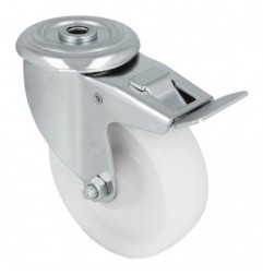 AMIG 23328  
 Rueda con agujero y freno 2551  
 100 mm  
 Nylon  
 Blanco