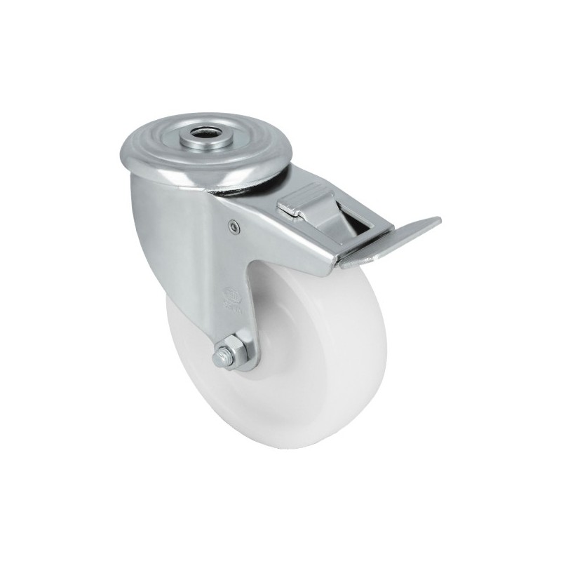 AMIG 23328  
 Rueda con agujero y freno 2551  
 100 mm  
 Nylon  
 Blanco