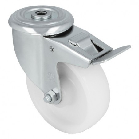AMIG 23328  
 Rueda con agujero y freno 2551  
 100 mm  
 Nylon  
 Blanco