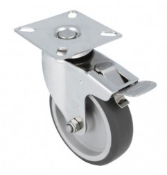 AMIG 23331  
 Rueda con pletina y freno 2560  
 Ø100 mm  
 Acero inoxidable 18/8  
 Gris