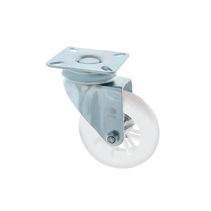 AMIG 23336  
 Rueda con pletina 2570  
 Ø75 mm  
 Policarbonato  
 Transparente