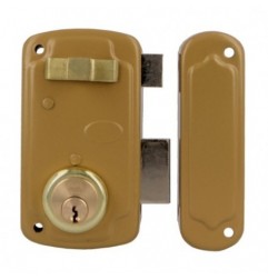 AMIG 23542  
 Cerradura sobreponer 75U  
 66 x 120 mm  
 Acero  
 Esmaltado oro - Derecha