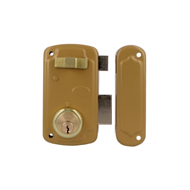 AMIG 23542  
 Cerradura sobreponer 75U  
 66 x 120 mm  
 Acero  
 Esmaltado oro - Derecha