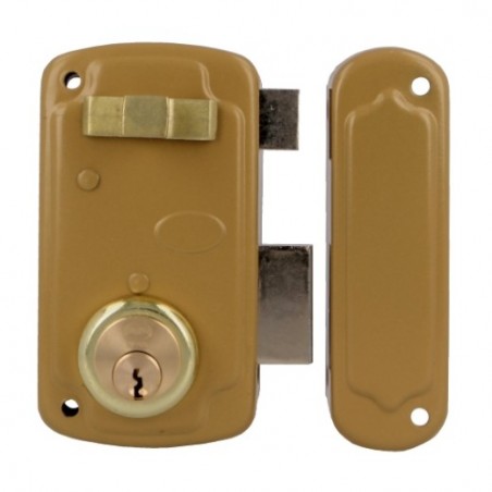 AMIG 23542  
 Cerradura sobreponer 75U  
 66 x 120 mm  
 Acero  
 Esmaltado oro - Derecha