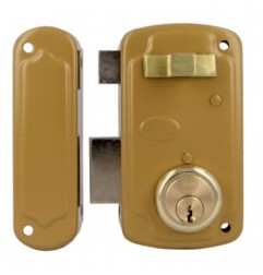 AMIG 23543  
 Cerradura sobreponer 75U  
 66 x 120 mm  
 Acero  
 Esmaltado oro - Izquierda