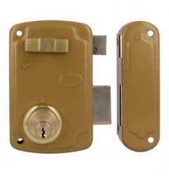 AMIG 23544  
 Cerradura sobreponer 75U  
 76 x 120 mm  
 Acero  
 Esmaltado oro - Derecha