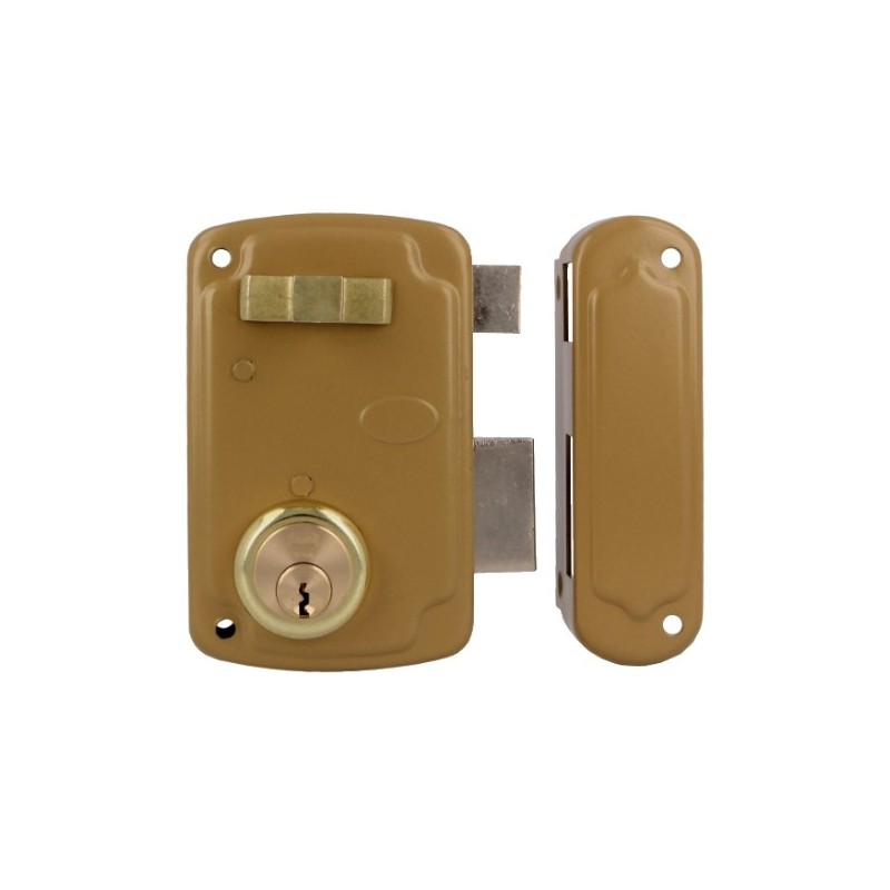 AMIG 23544  
 Cerradura sobreponer 75U  
 76 x 120 mm  
 Acero  
 Esmaltado oro - Derecha