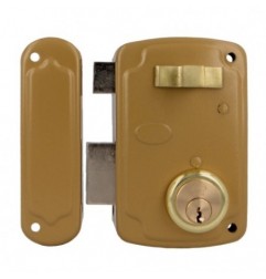 AMIG 23545  
 Cerradura sobreponer 75U  
 76 x 120 mm  
 Acero  
 Esmaltado oro - Izquierda
