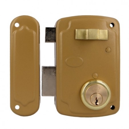 AMIG 23545  
 Cerradura sobreponer 75U  
 76 x 120 mm  
 Acero  
 Esmaltado oro - Izquierda