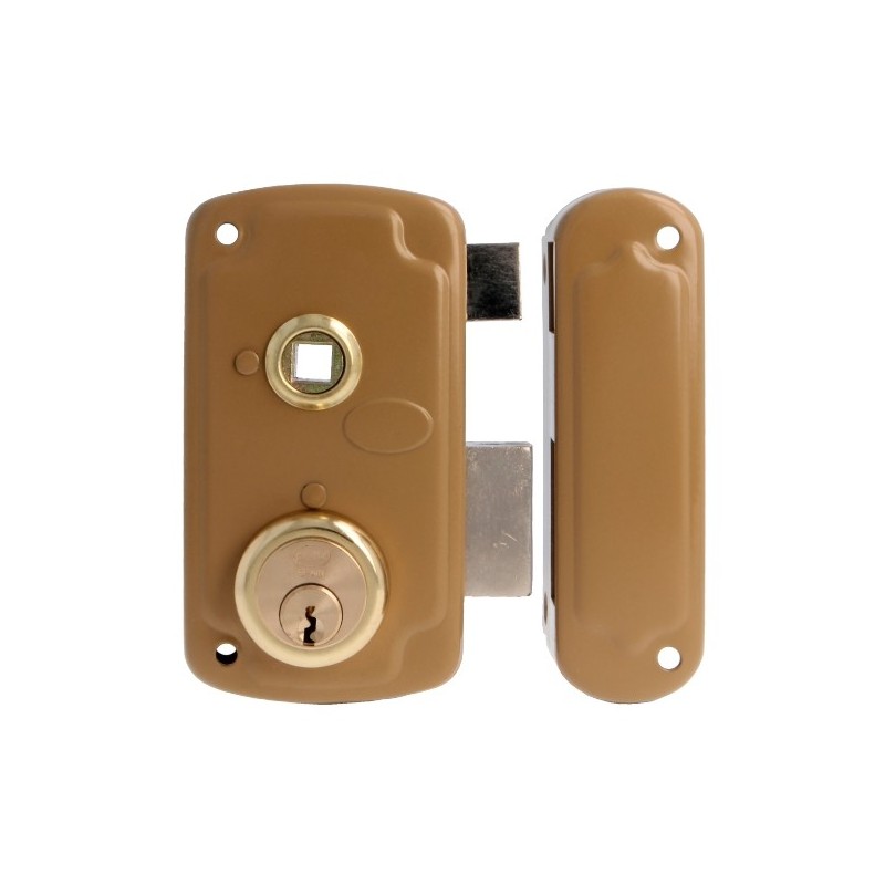 AMIG 23546  
 Cerradura sobreponer 75UN  
 66 x 120 mm  
 Acero  
 Esmaltado oro - Derecha