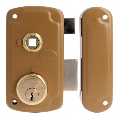 AMIG 23546  
 Cerradura sobreponer 75UN  
 66 x 120 mm  
 Acero  
 Esmaltado oro - Derecha