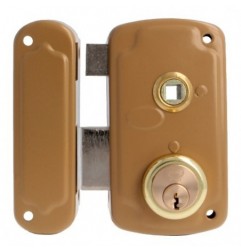 AMIG 23547  
 Cerradura sobreponer 75UN  
 66 x 120 mm  
 Acero  
 Esmaltado oro - Izquierda
