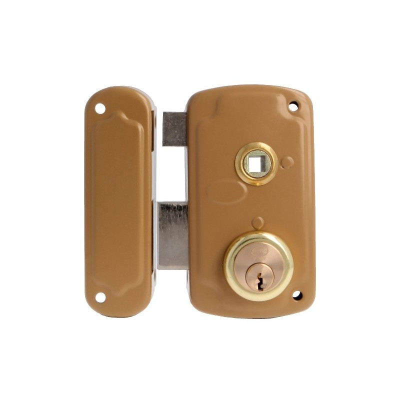 AMIG 23547  
 Cerradura sobreponer 75UN  
 66 x 120 mm  
 Acero  
 Esmaltado oro - Izquierda