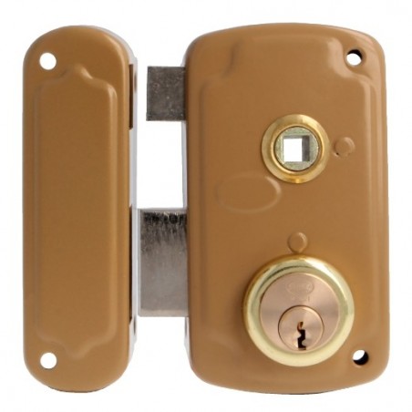AMIG 23547  
 Cerradura sobreponer 75UN  
 66 x 120 mm  
 Acero  
 Esmaltado oro - Izquierda