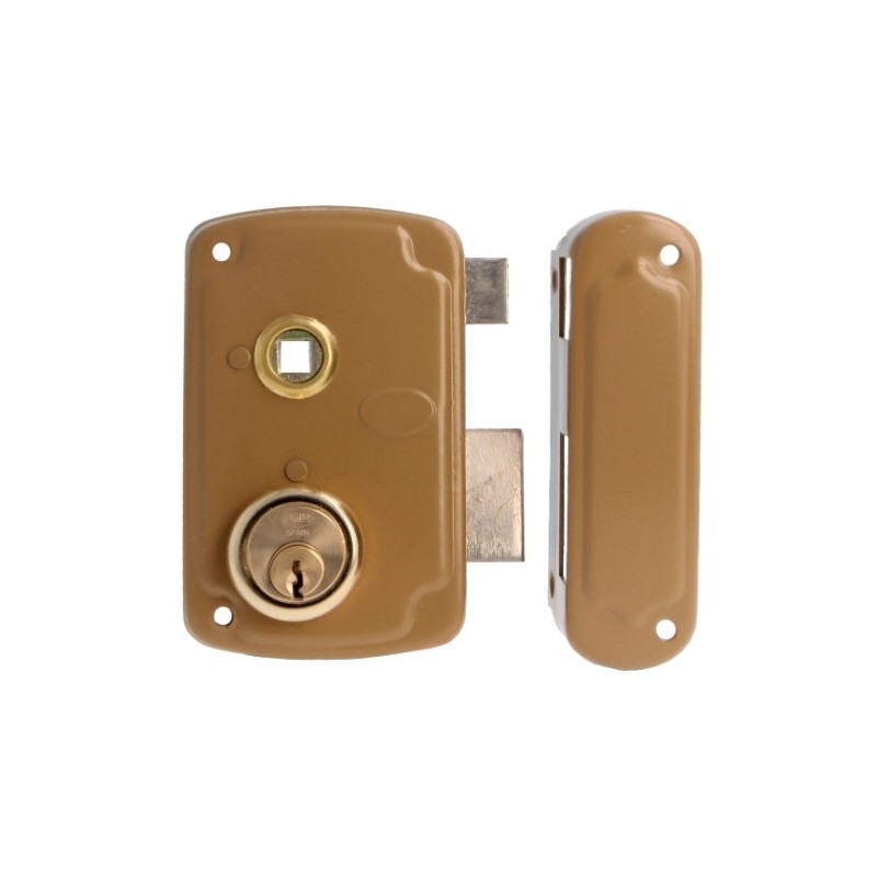 AMIG 23548  
 Cerradura sobreponer 75UN  
 76 x 120 mm  
 Acero  
 Esmaltado oro - Derecha