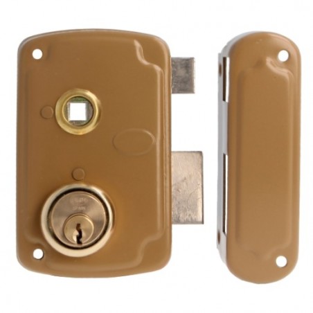 AMIG 23548  
 Cerradura sobreponer 75UN  
 76 x 120 mm  
 Acero  
 Esmaltado oro - Derecha