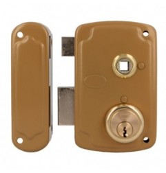 AMIG 23549  
 Cerradura sobreponer 75UN  
 76 x 120 mm  
 Acero  
 Esmaltado oro - Izquierda