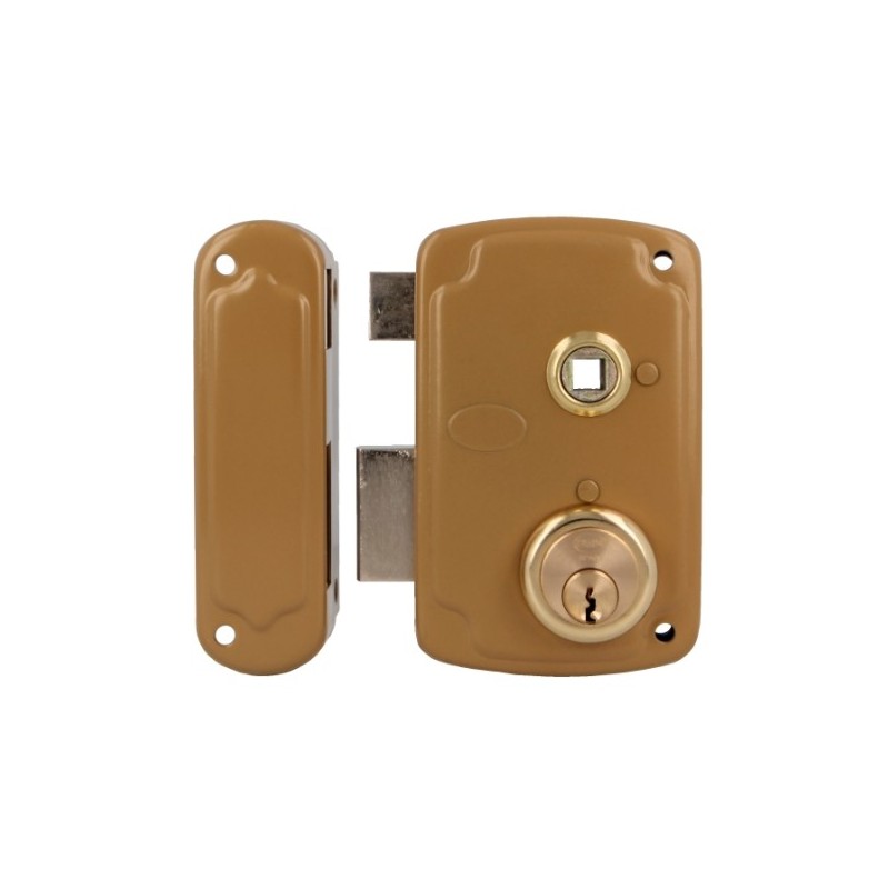 AMIG 23549  
 Cerradura sobreponer 75UN  
 76 x 120 mm  
 Acero  
 Esmaltado oro - Izquierda