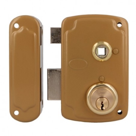 AMIG 23549  
 Cerradura sobreponer 75UN  
 76 x 120 mm  
 Acero  
 Esmaltado oro - Izquierda