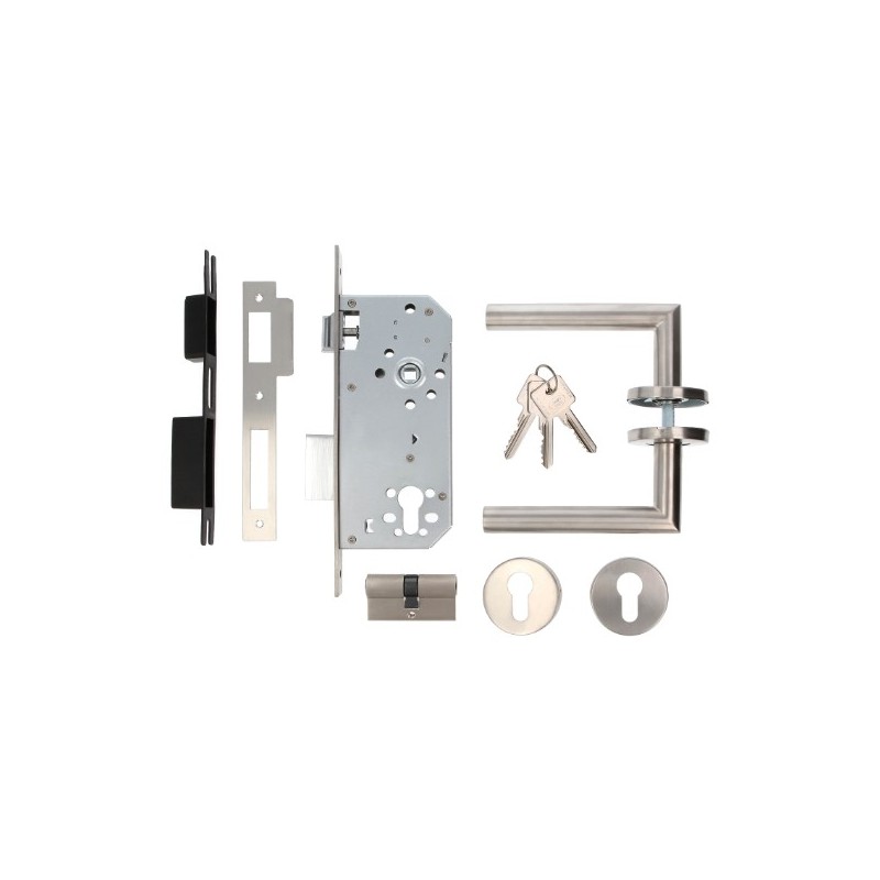 AMIG 23573  
 Kit cerradura madera + manilla 16  
 Acero inoxidable
