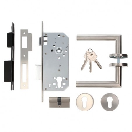 AMIG 23573  
 Kit cerradura madera + manilla 16  
 Acero inoxidable