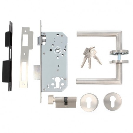 AMIG 23574  
 Kit cerradura madera + manilla 17  
 Acero inoxidable