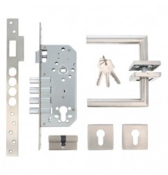 AMIG 23598  
 Kit cerradura madera + manilla 18  
 Acero inoxidable