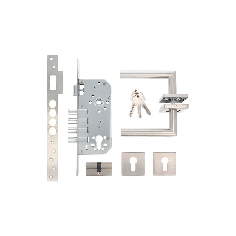 AMIG 23598  
 Kit cerradura madera + manilla 18  
 Acero inoxidable