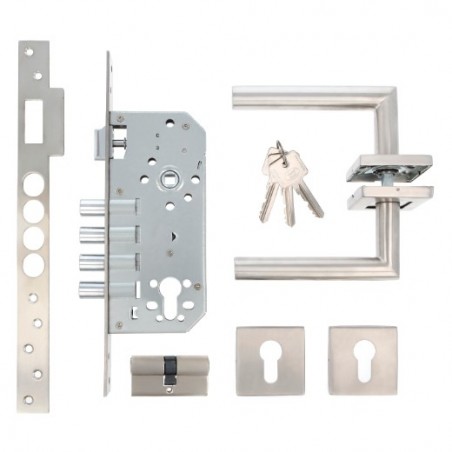 AMIG 23598  
 Kit cerradura madera + manilla 18  
 Acero inoxidable