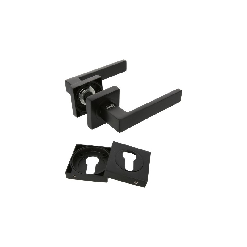 AMIG 23658  
 Manilla con roseta + bocallaves CADIZ  
 51 x 51 mm  
 Zamak  
 Negro mate