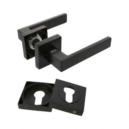 AMIG 23658  
 Manilla con roseta + bocallaves CADIZ  
 51 x 51 mm  
 Zamak  
 Negro mate