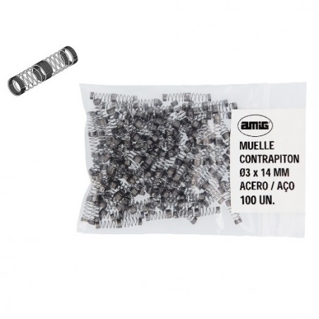 AMIG 23703  
 Muelle contrapitón corto 1  
 Ø2,5 x 9 mm  
 Acero inoxidable