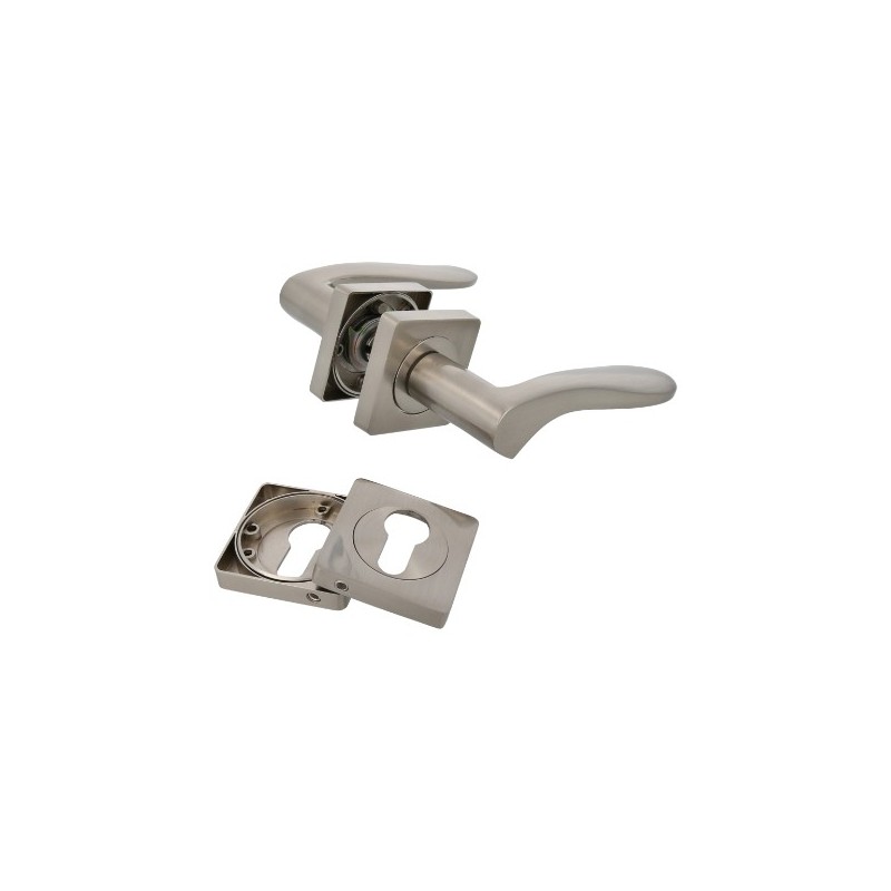AMIG 23836  
 Manilla con roseta + bocallaves BOLONIA  
 51 x 51 mm  
 Zamak  
 Cromado mate