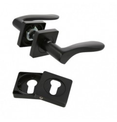 AMIG 23837  
 Manilla con roseta + bocallaves BOLONIA  
 51 x 51 mm  
 Zamak  
 Negro mate