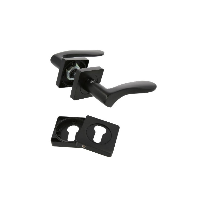 AMIG 23837  
 Manilla con roseta + bocallaves BOLONIA  
 51 x 51 mm  
 Zamak  
 Negro mate