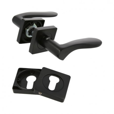 AMIG 23837  
 Manilla con roseta + bocallaves BOLONIA  
 51 x 51 mm  
 Zamak  
 Negro mate