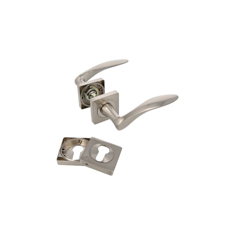 AMIG 23838  
 Manilla con roseta + bocallaves ROCHE  
 51 x 51 mm  
 Zamak  
 Cromado mate