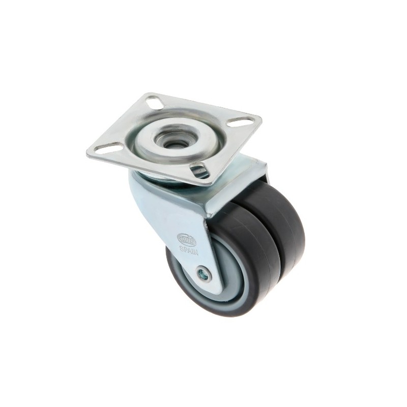 AMIG 23926  
 Rueda doble con pletina 2514  
 Ø50 mm  
 Goma-poliamida  
 Gris