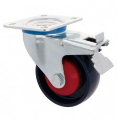 AMIG 23935  
 Rueda con pletina y freno 2553  
 Ø100 mm  
 Nylon  
 Azul