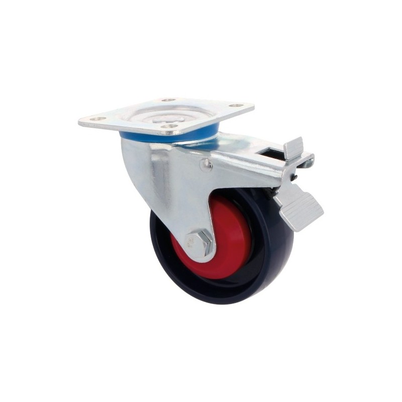 AMIG 23935  
 Rueda con pletina y freno 2553  
 Ø100 mm  
 Nylon  
 Azul