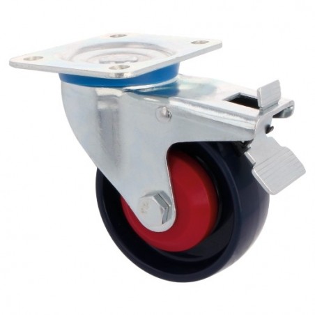 AMIG 23935  
 Rueda con pletina y freno 2553  
 Ø100 mm  
 Nylon  
 Azul
